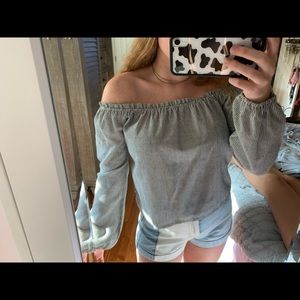 Striped long-sleeve strapless Brandy Melville top